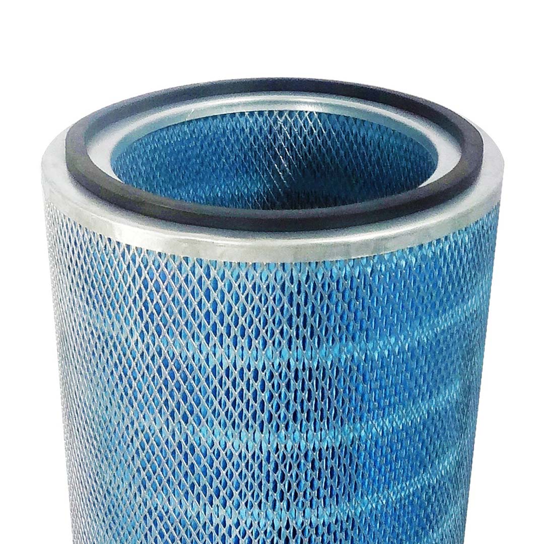 A blue dust collector filter bag with cartridge filter