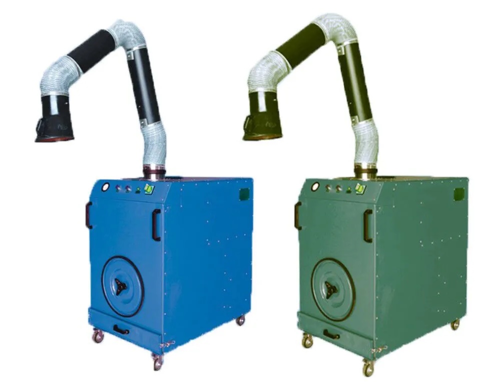 Two portable dust collectors with ducting attached.