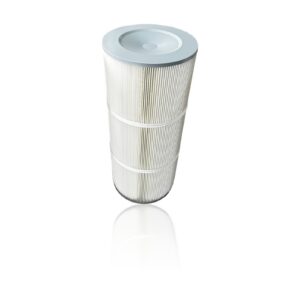 Pleated dust collector cartridge filter with bands, open/closed with plain closed end cap